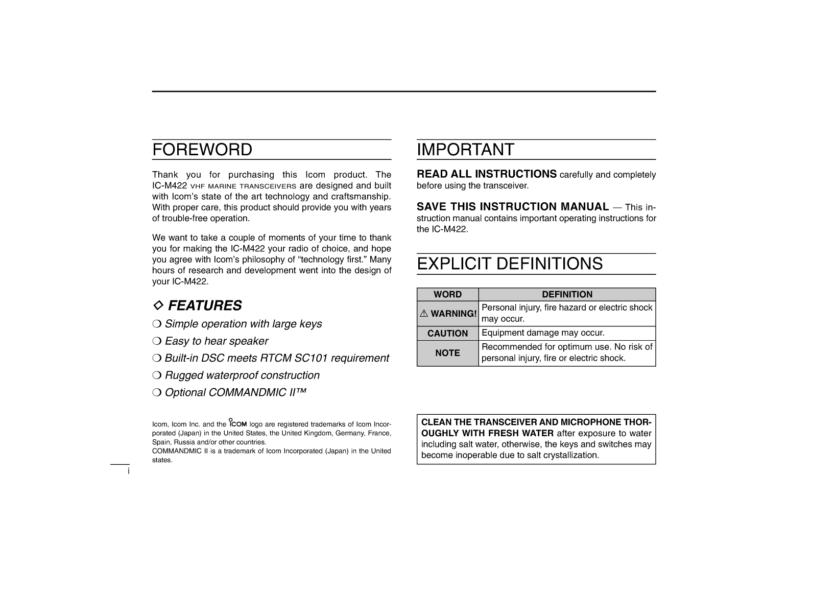 Icom Ic m422 Instruction Manual