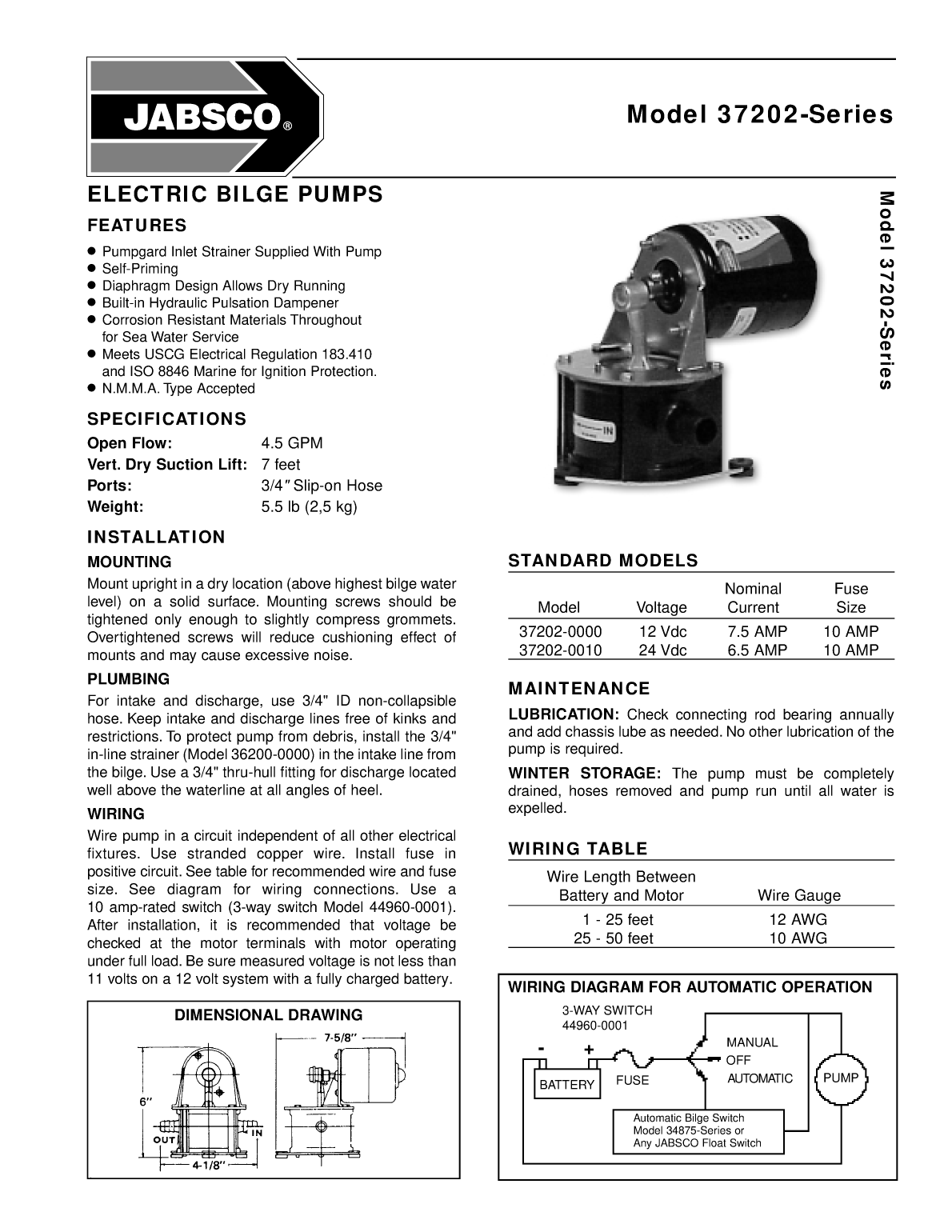 Jabsco: 43000 0101 Ds Jabsco 37202 Electric Bilge Pump