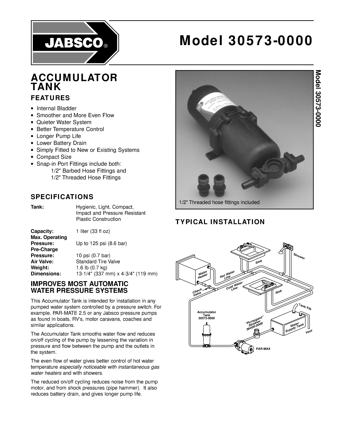 Jabsco: 43000 0584 Ds Jabsco 30573 Accumulator Tank