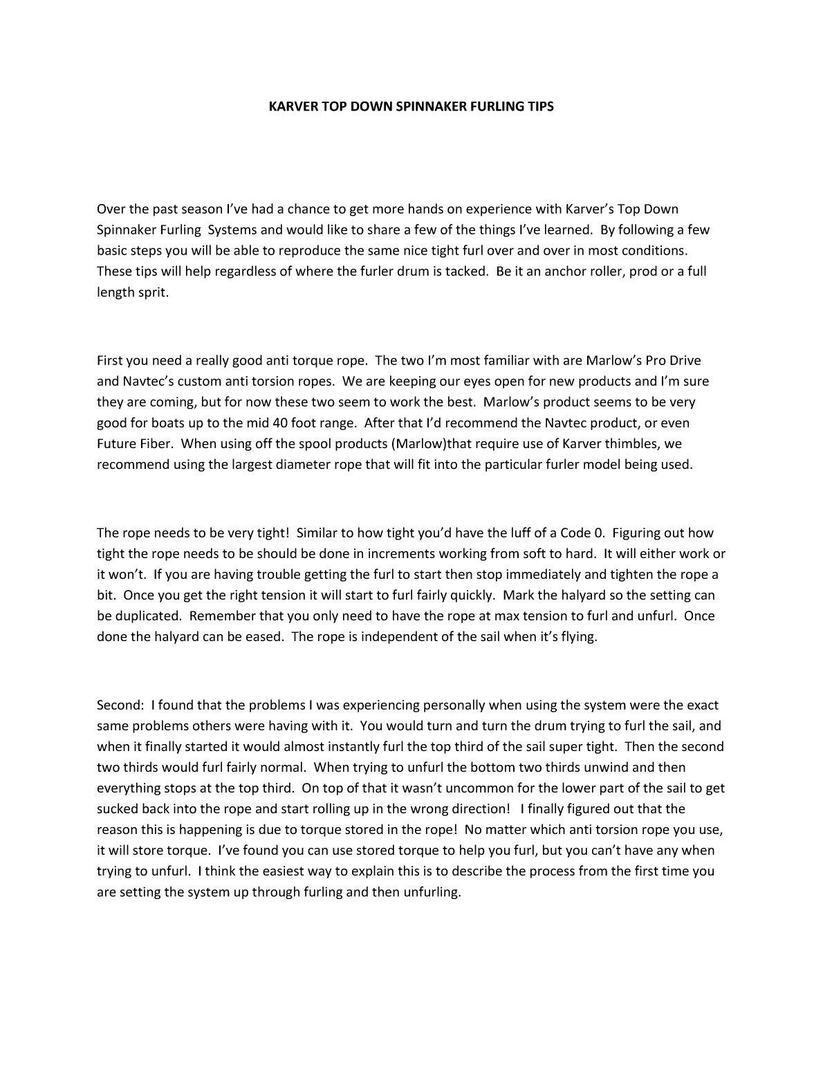 Karver Top Down Furler Tips