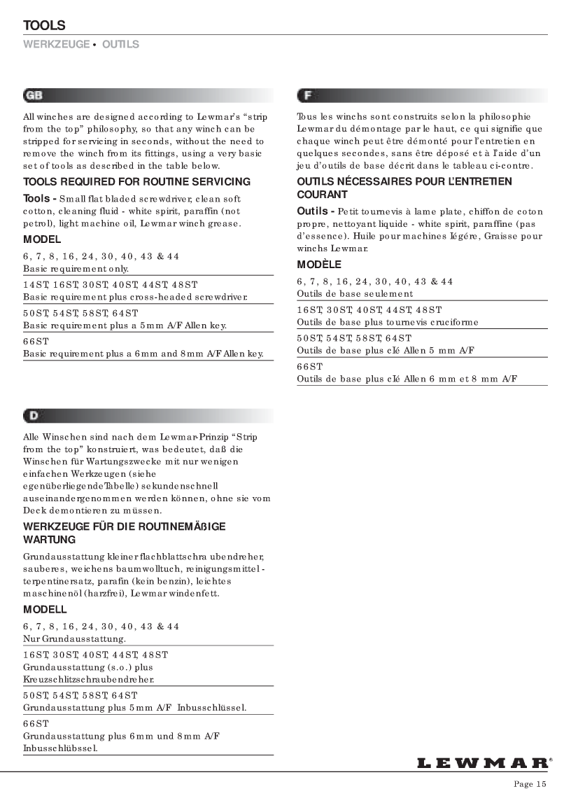 ' Lewmar Winch Service Manual'