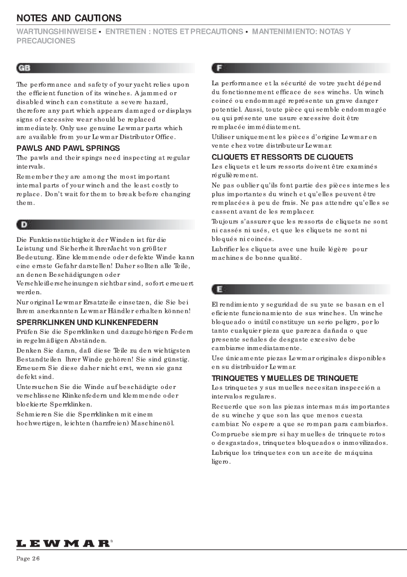 ' Lewmar Winch Service Manual'