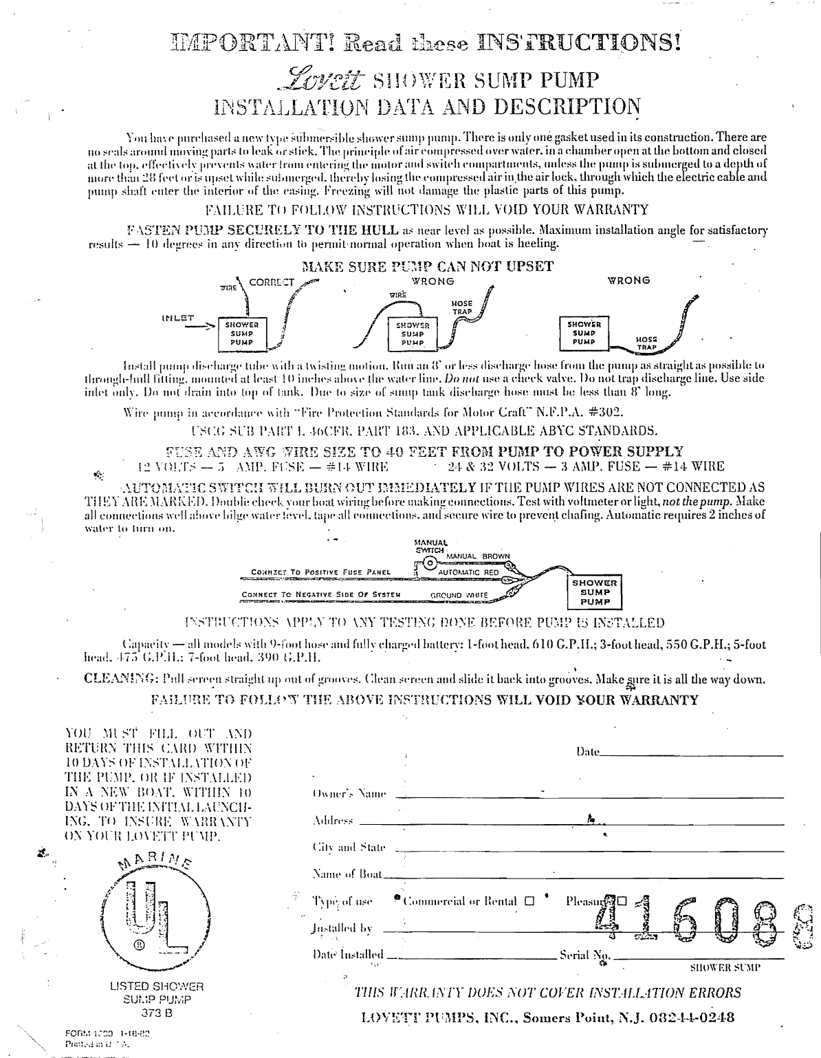 Lovett. Shower Sump Pump