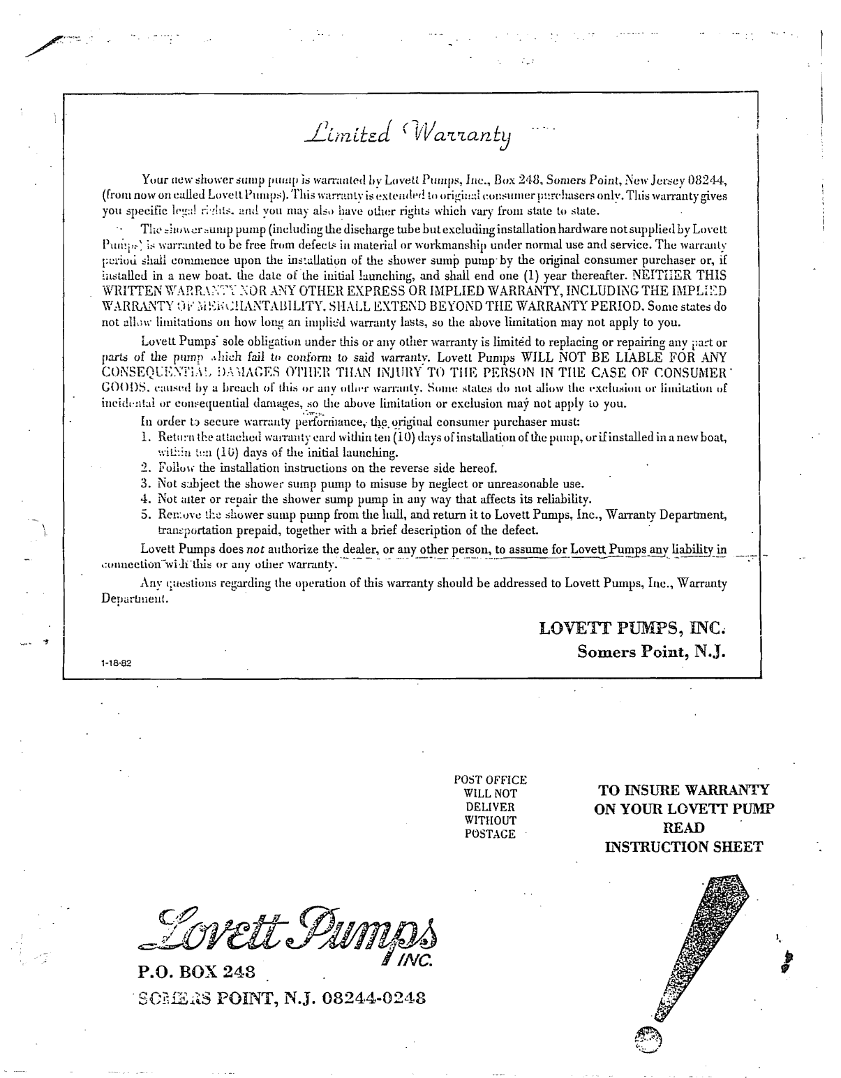 Lovett. Shower Sump Pump