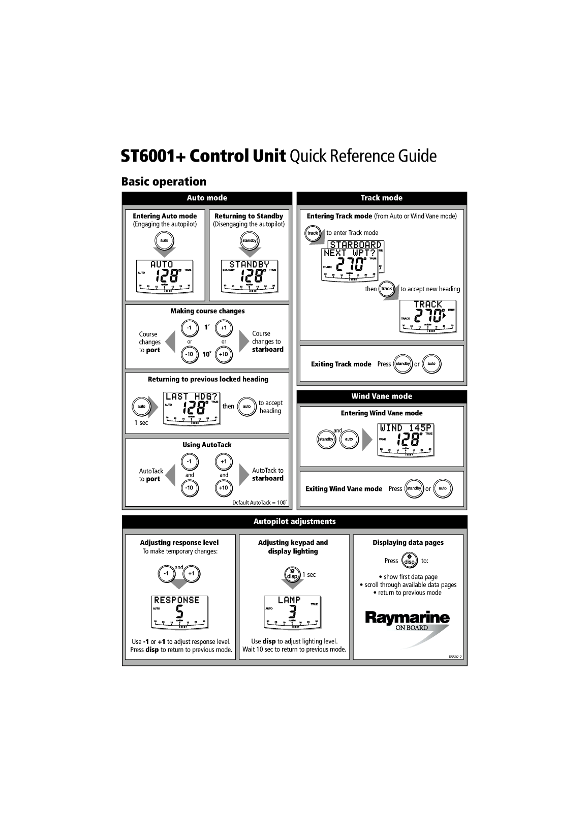 ' Autohelm Raymarine: St6001plus Quickref St6000 Quick Reference Guide'