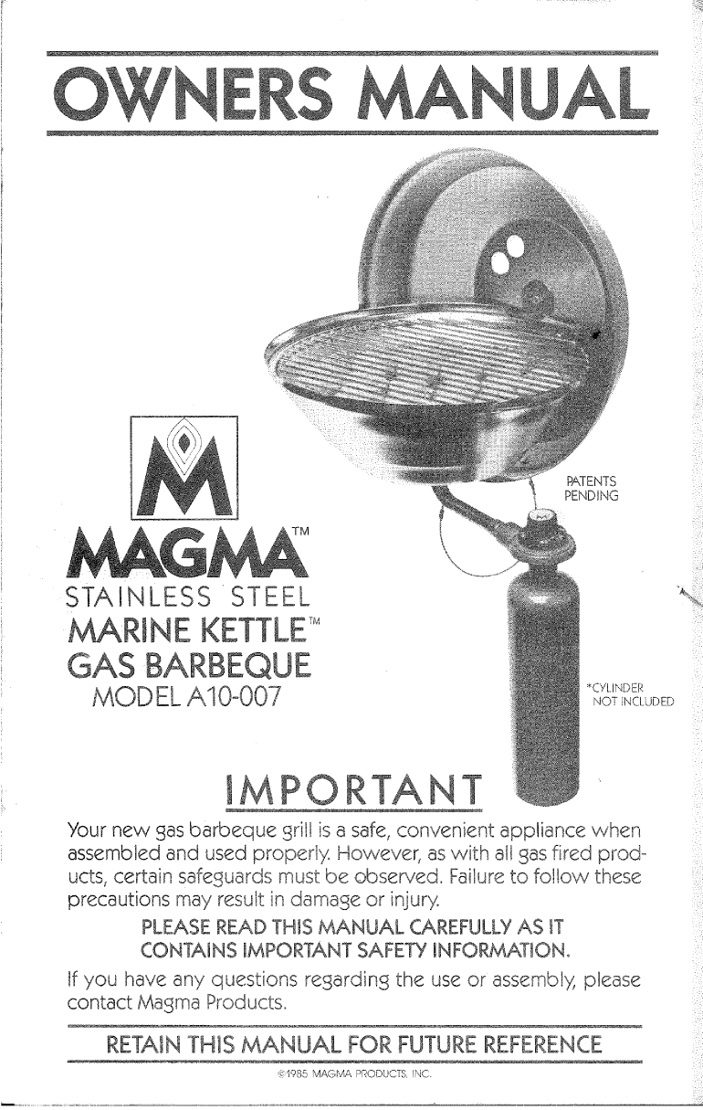 ' Magma Marine Kettle Grill Owners Manual'