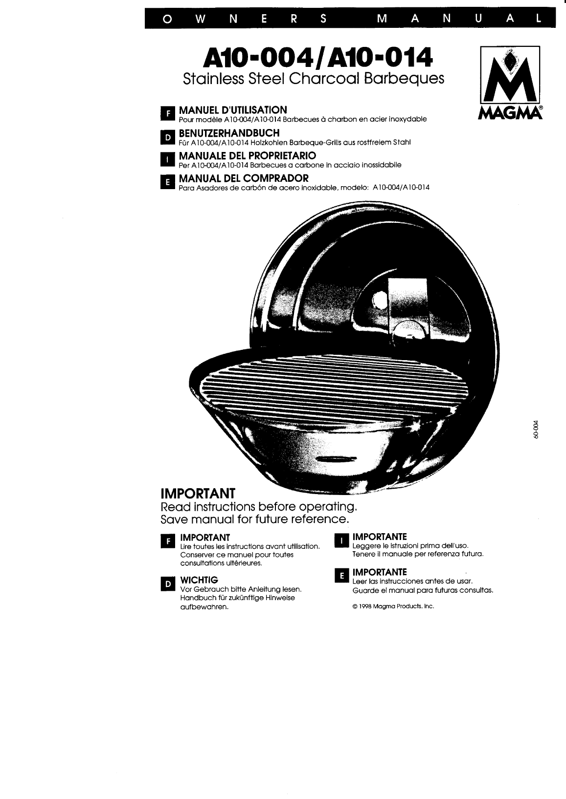 ' Magma: Bbq a10 Magma A10 Stainless Steel Charcoal Barbeque'