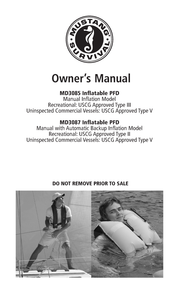 ' Mustang Inflatable Owners Manual Md3085'