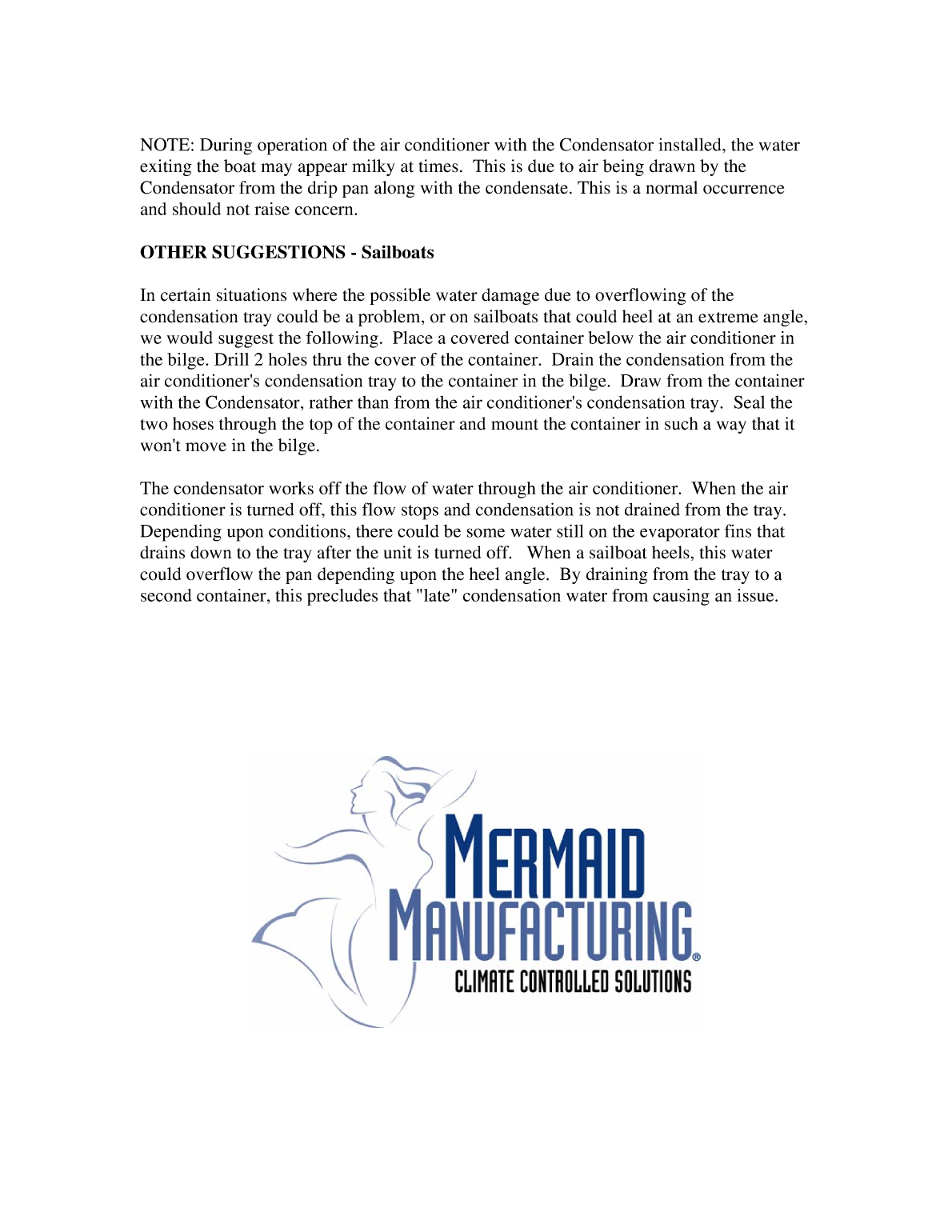 Mermaid Manufacturing Condensator Manual 2009