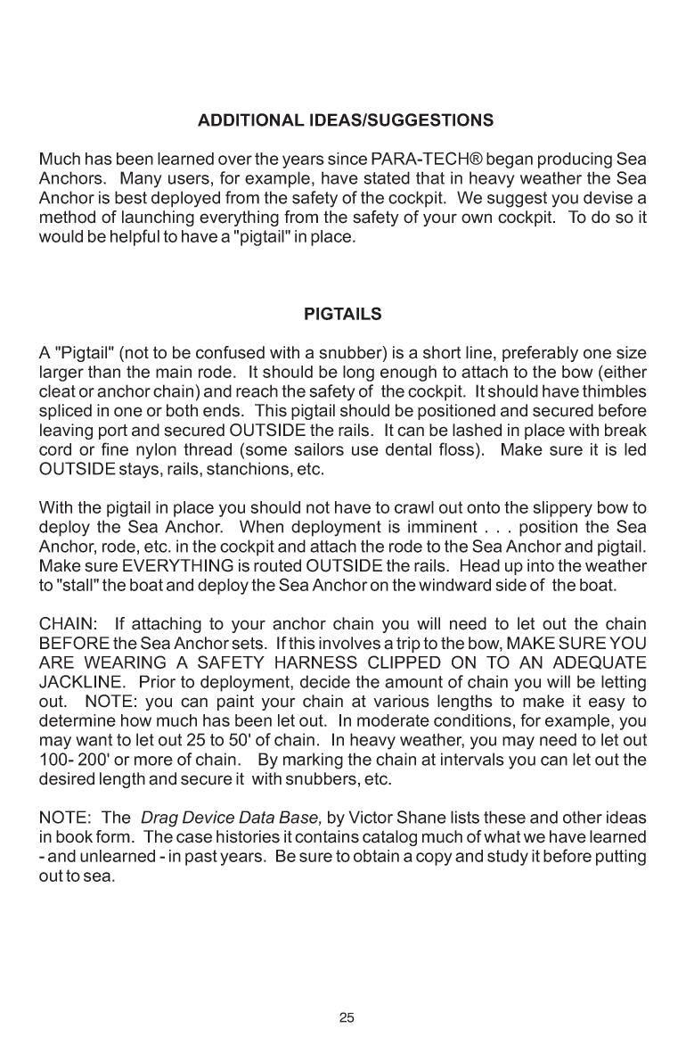 ' Para Tech Sea Anchor Instructions'
