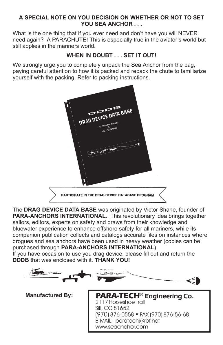 ' Para Tech Sea Anchor Instructions'