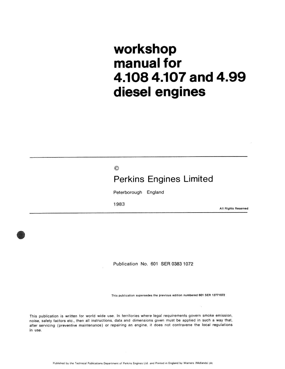 Perkins 4.107 4.108 4.99 Workshop Manual