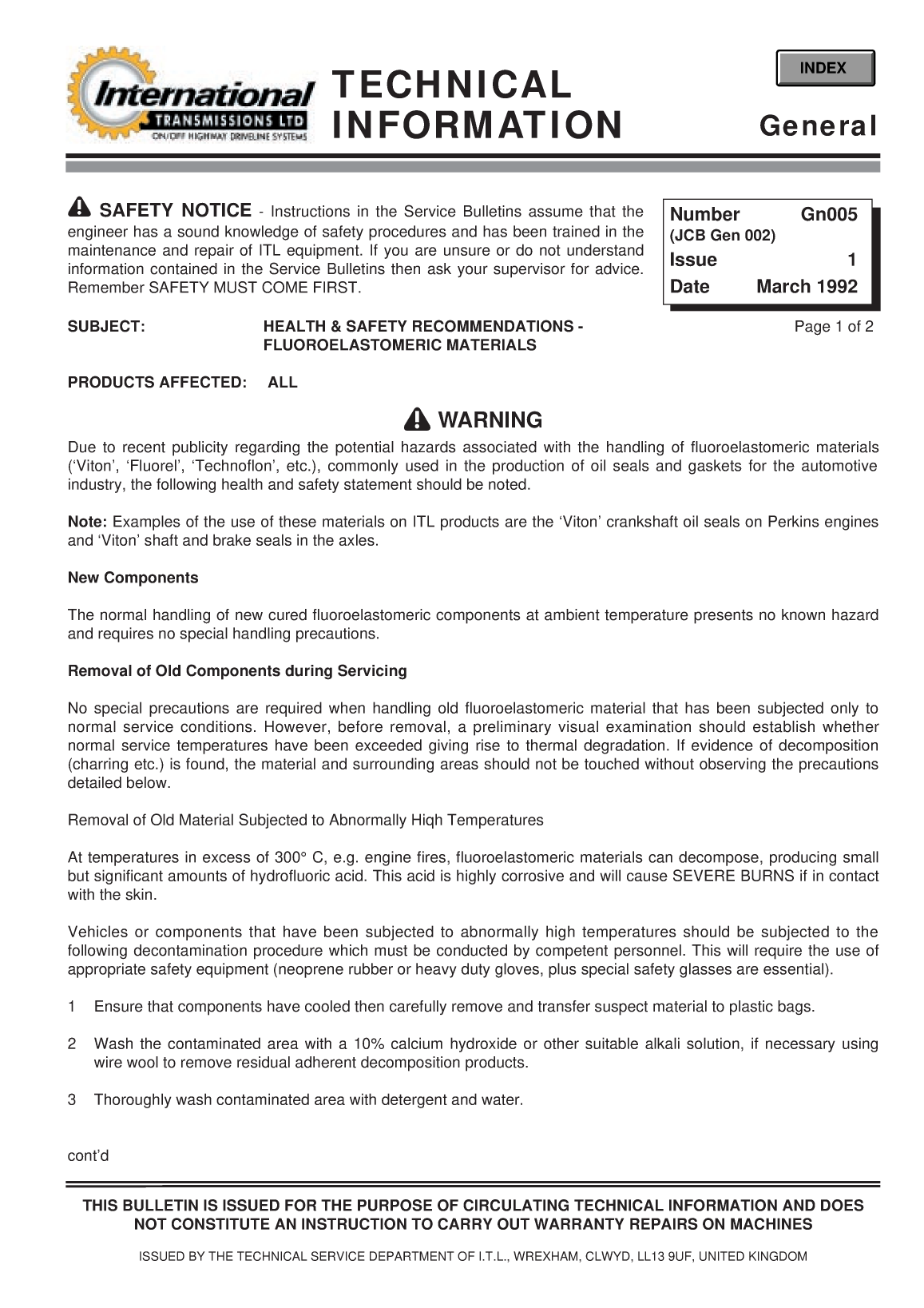 Perkins General Technical Information Bulletin