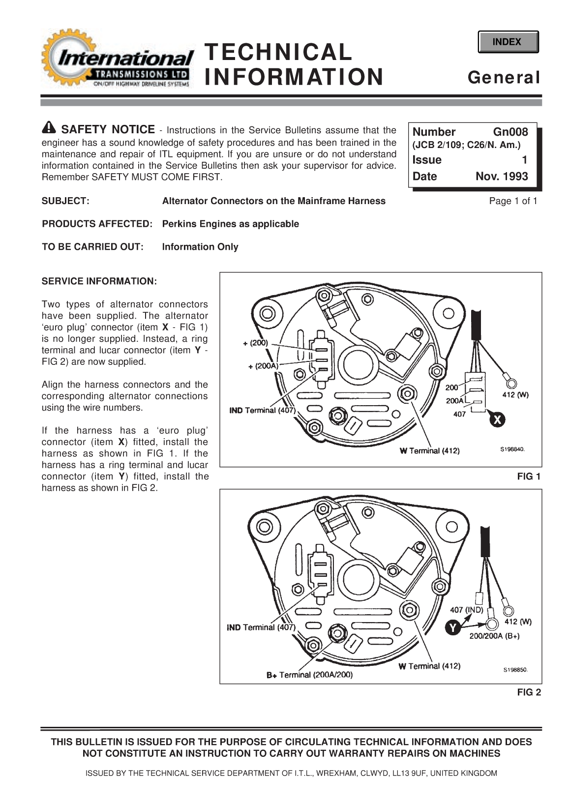 Perkins General Technical Information Bulletin