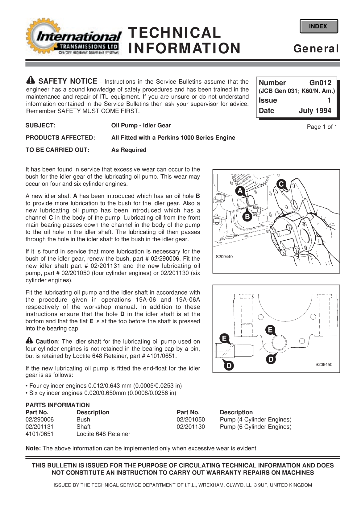 Perkins General Technical Information Bulletin