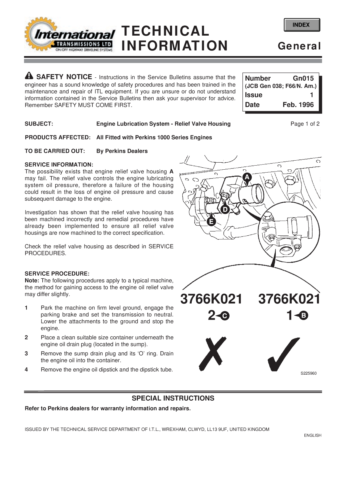 Perkins General Technical Information Bulletin