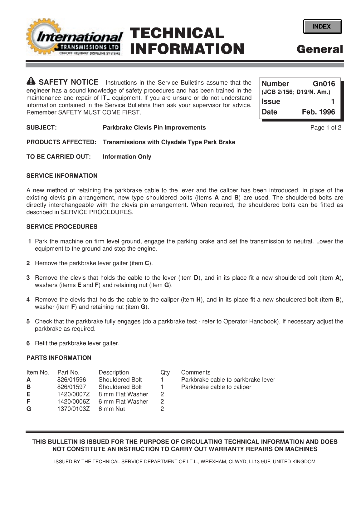 Perkins General Technical Information Bulletin