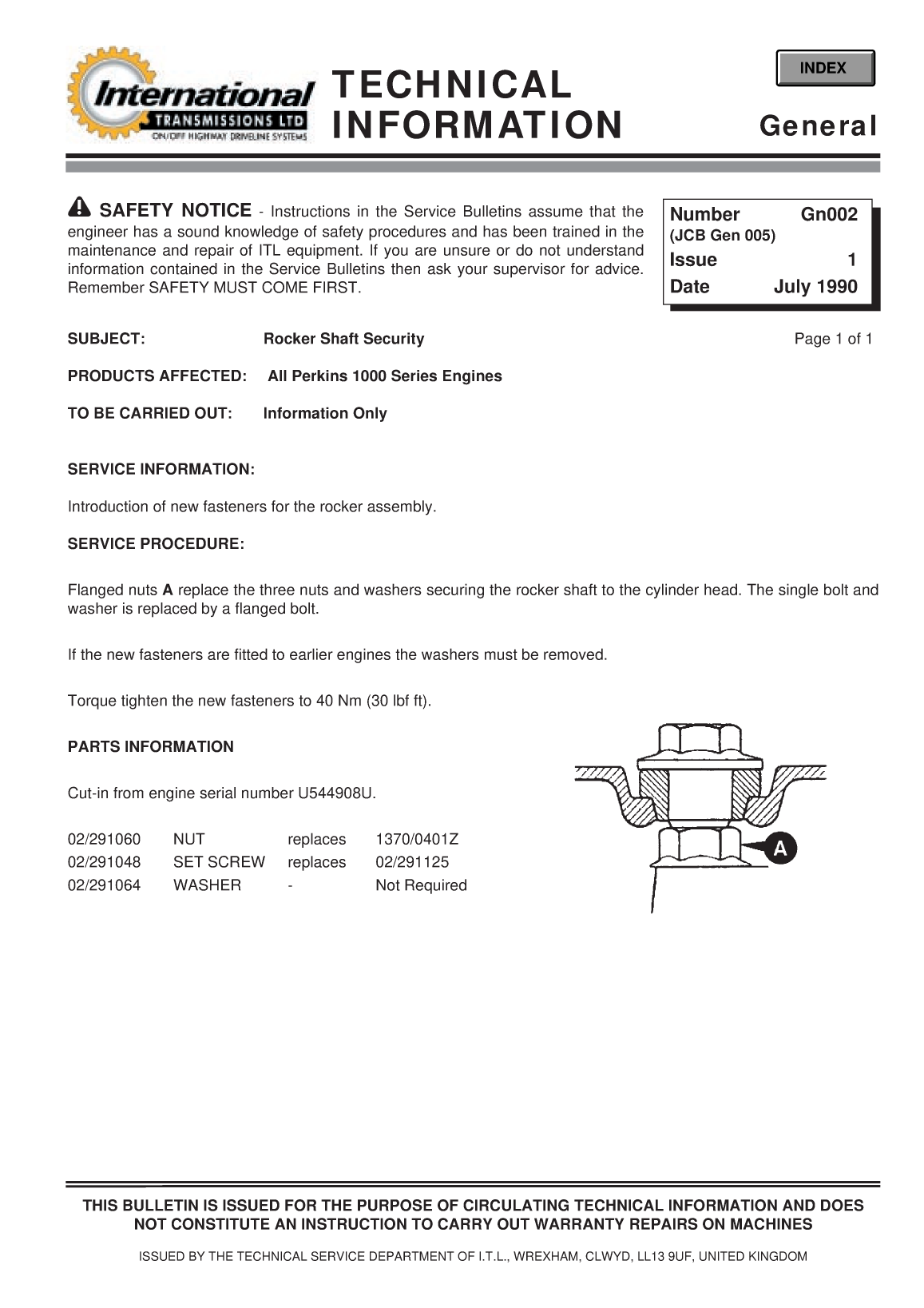 Perkins General Technical Information Bulletin