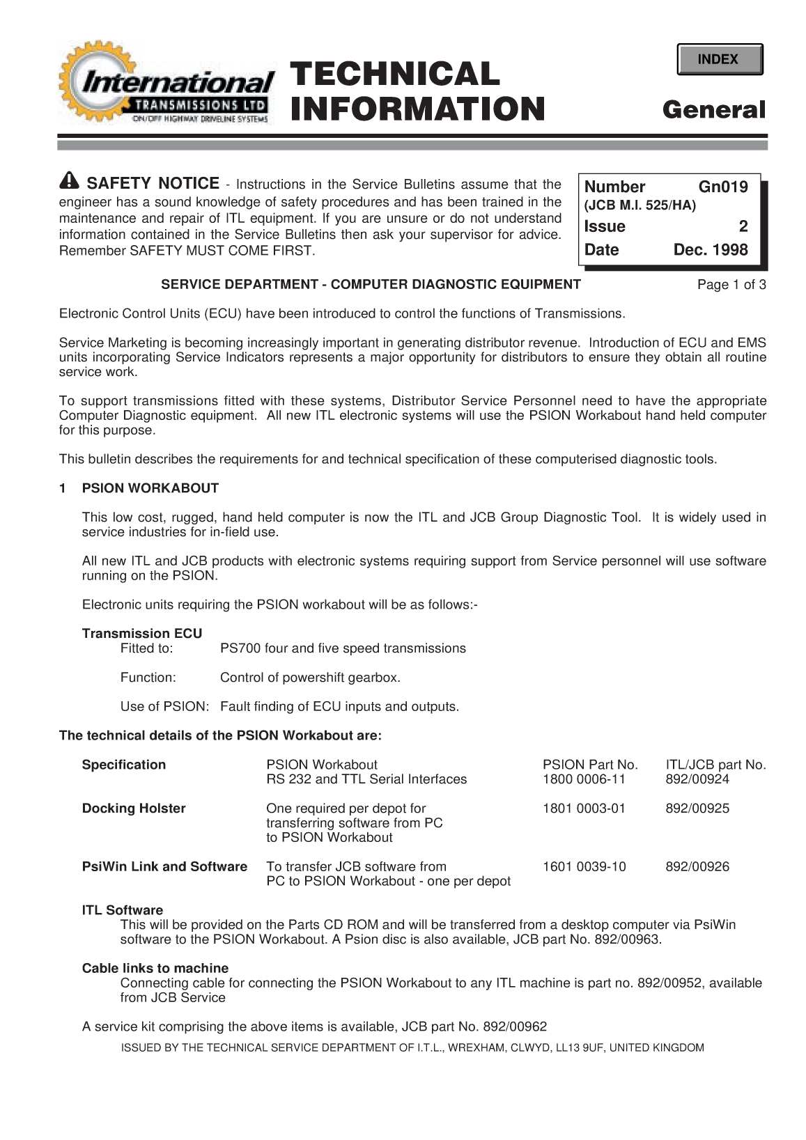 Perkins General Technical Information Bulletin