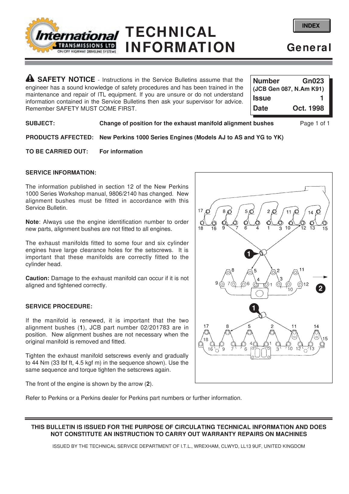 Perkins General Technical Information Bulletin