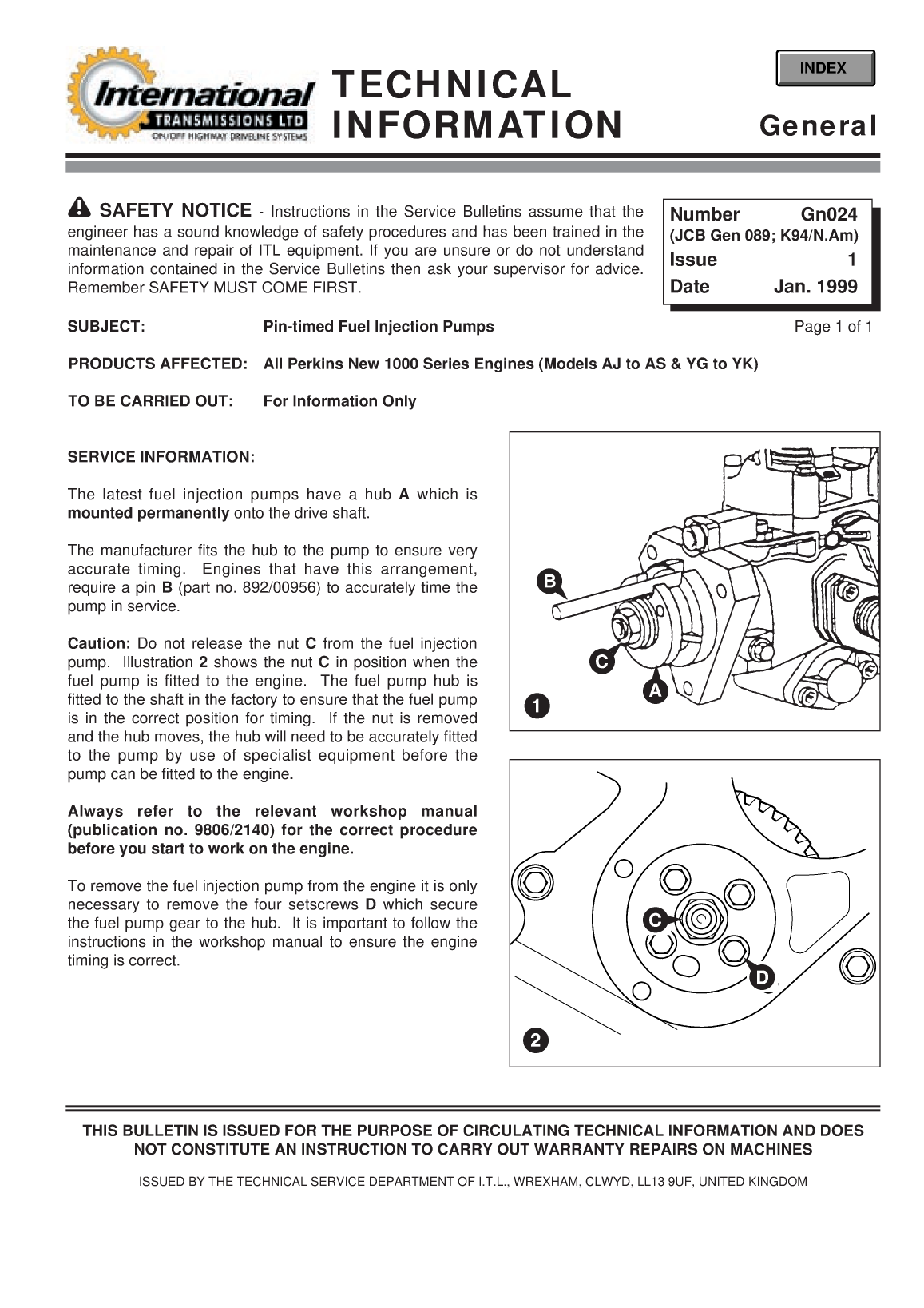 Perkins General Technical Information Bulletin