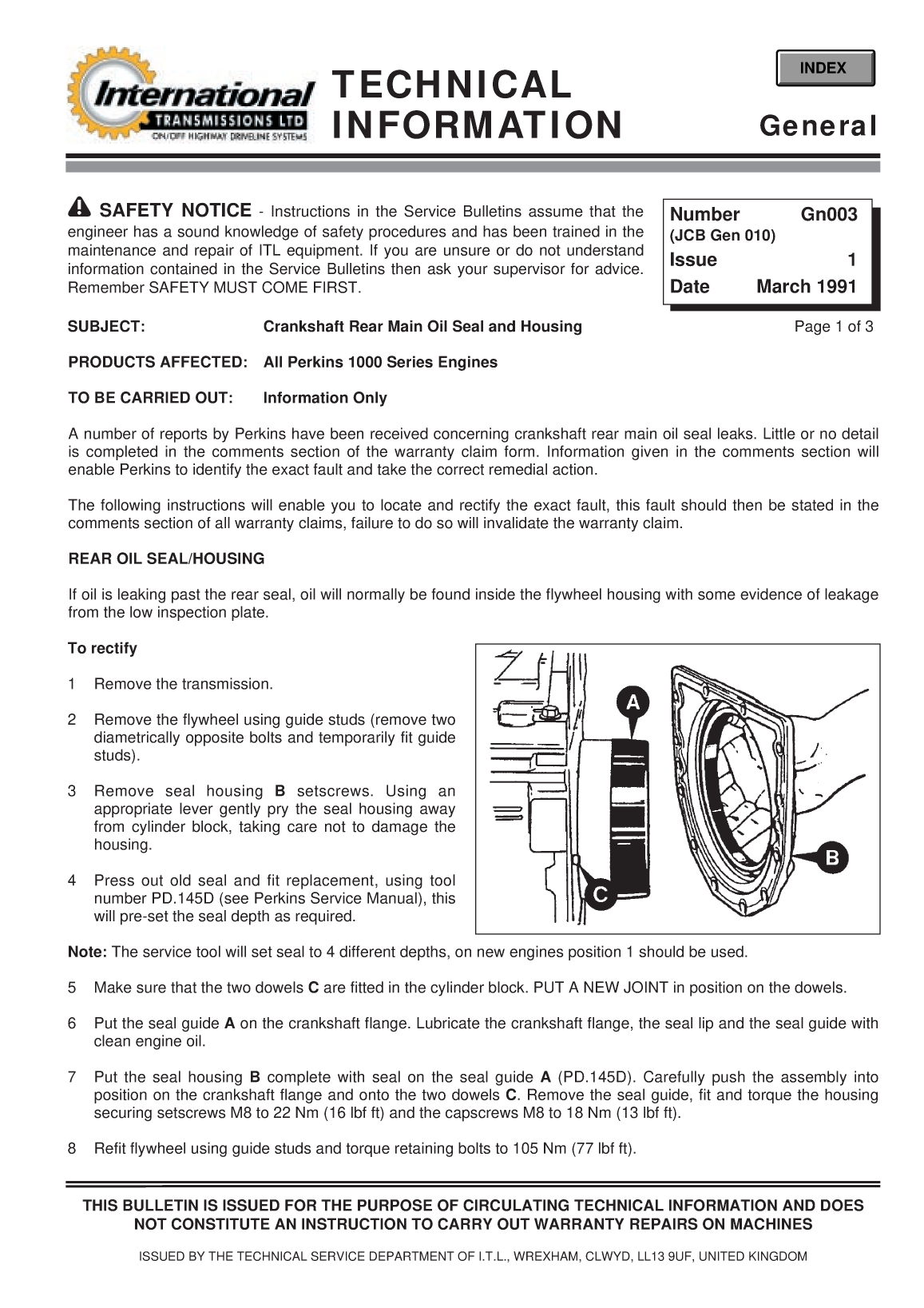 Perkins General Technical Information Bulletin