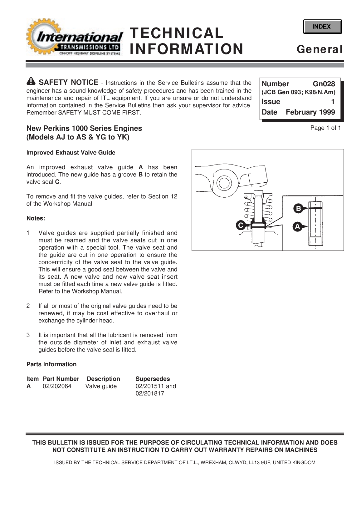 Perkins General Technical Information Bulletin