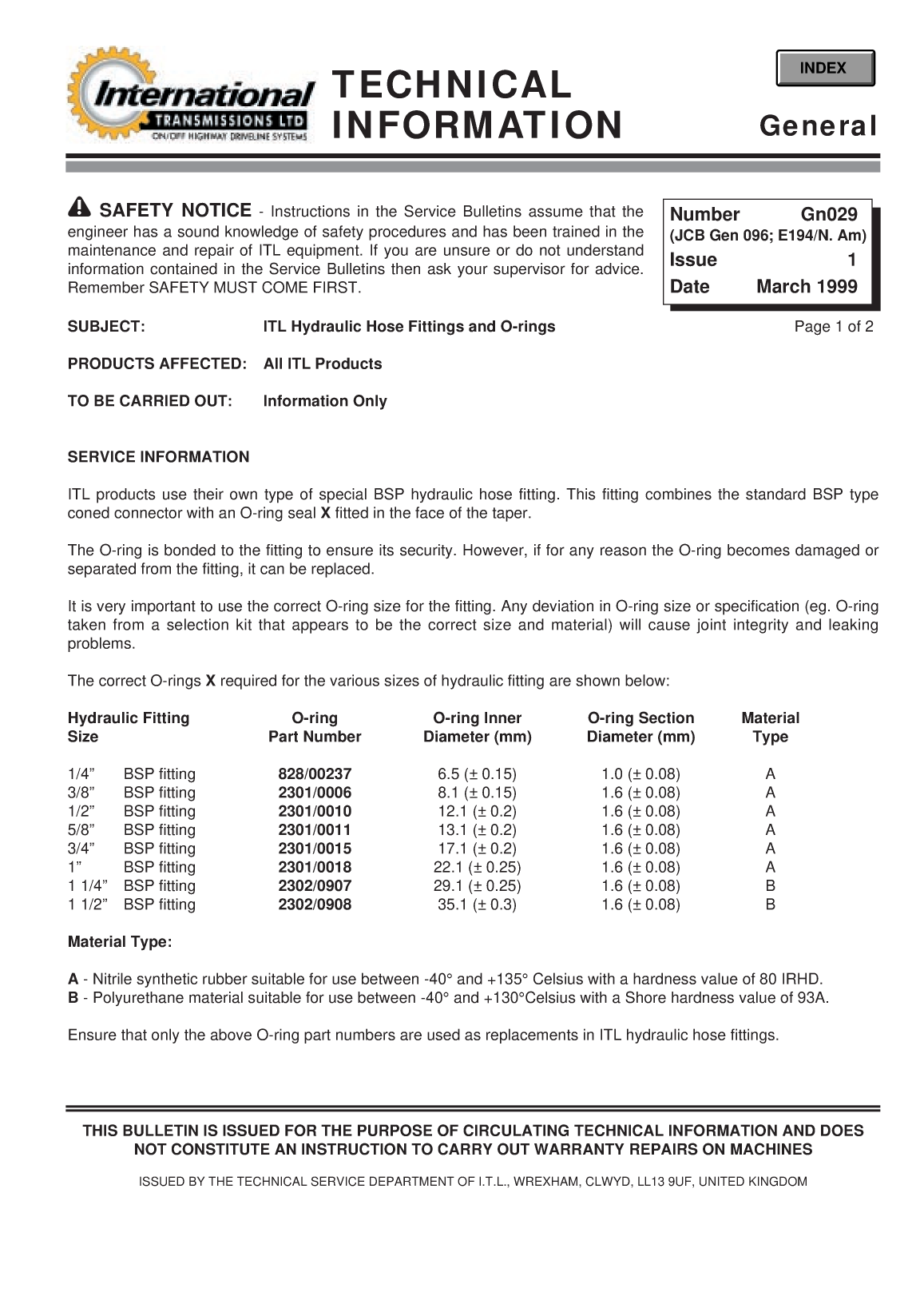 Perkins General Technical Information Bulletin