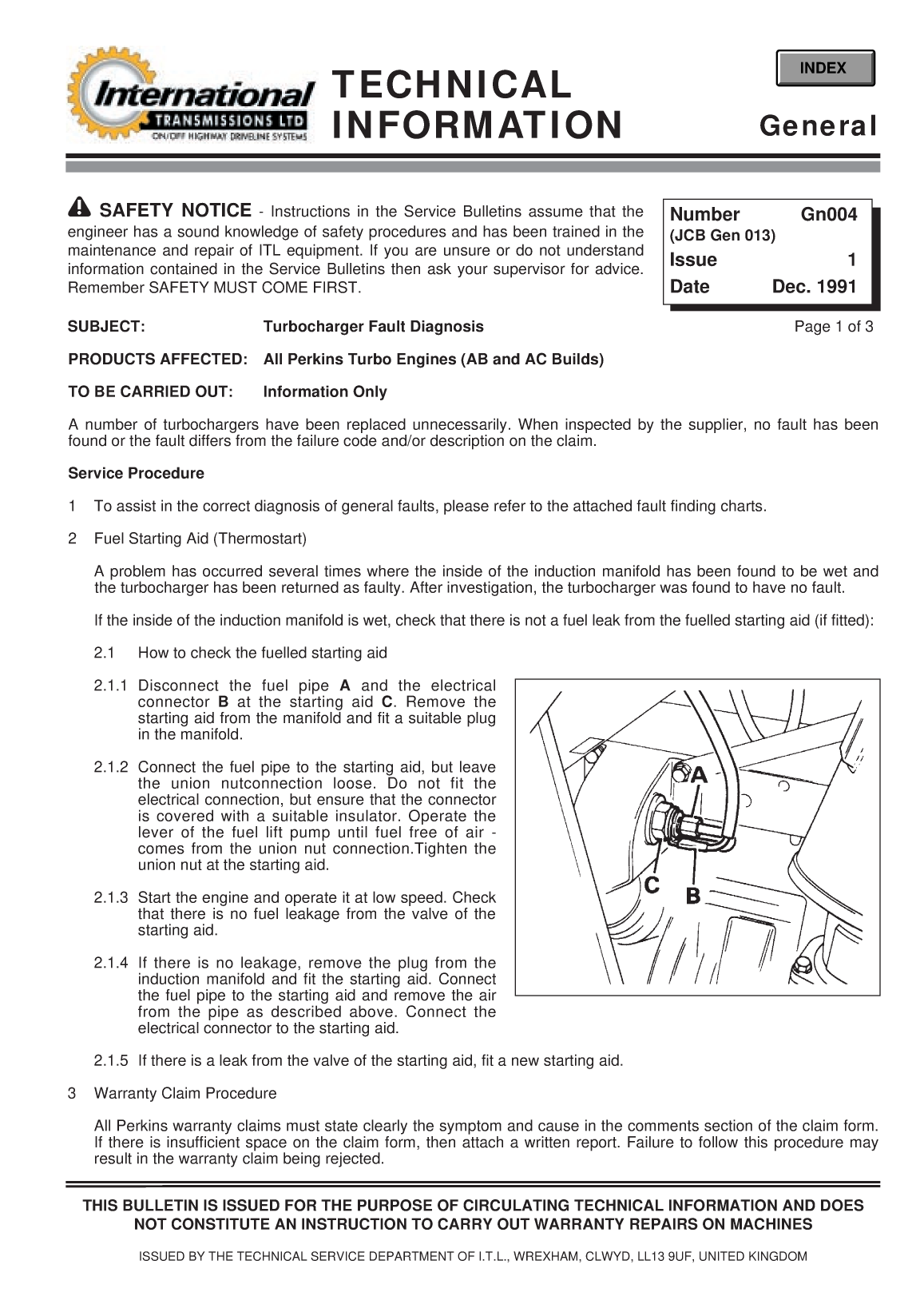 Perkins General Technical Information Bulletin