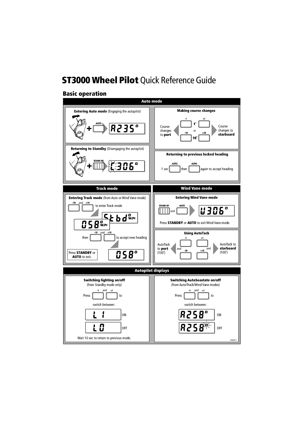 Autohelm St3000 Wheel Drive Autopilot Quick Ref