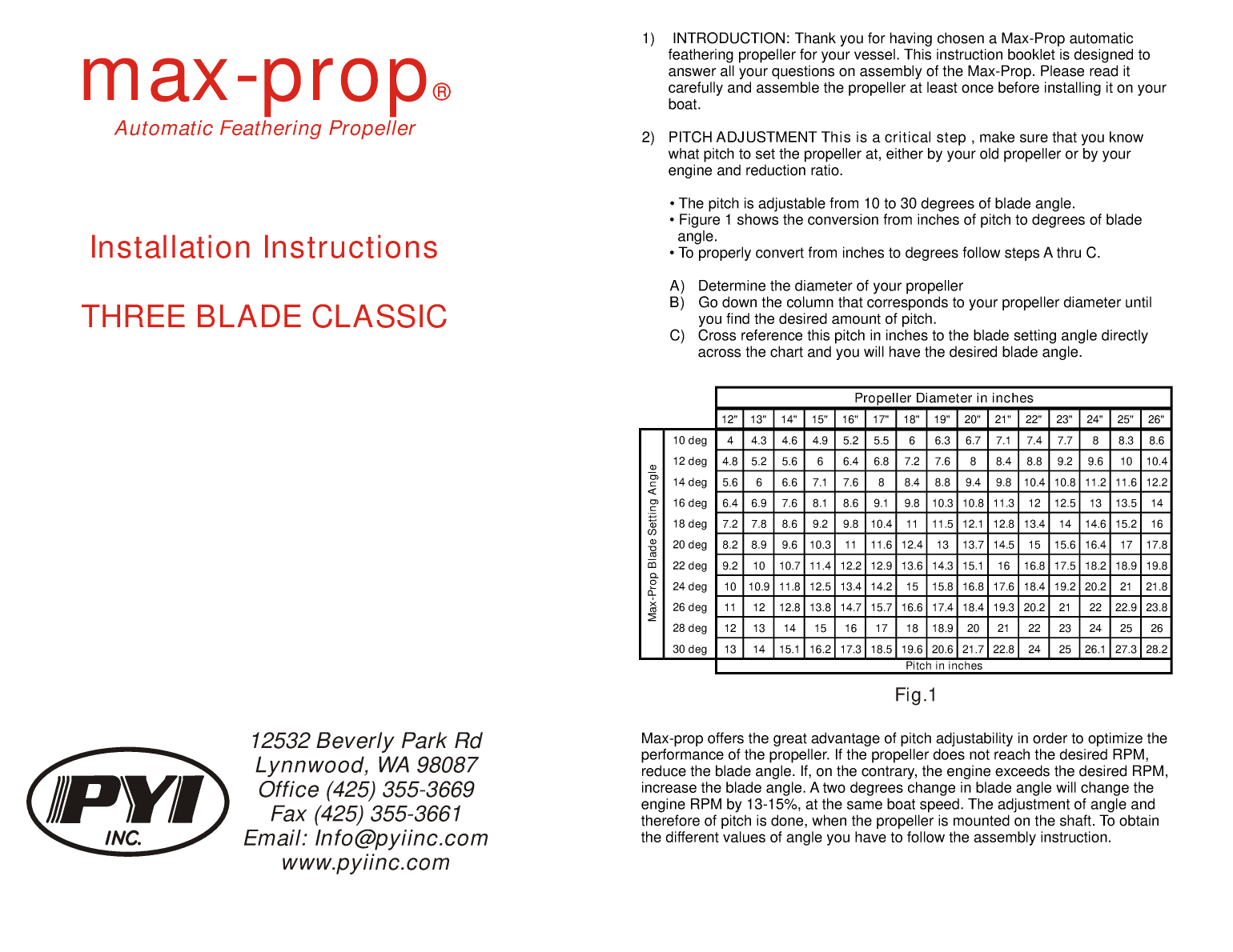Pyi Max Prop 3 Blade Instructions