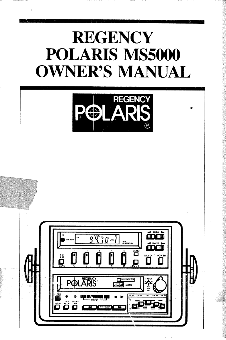 Regency Polaris Ms5000 Radio Owners Manual
