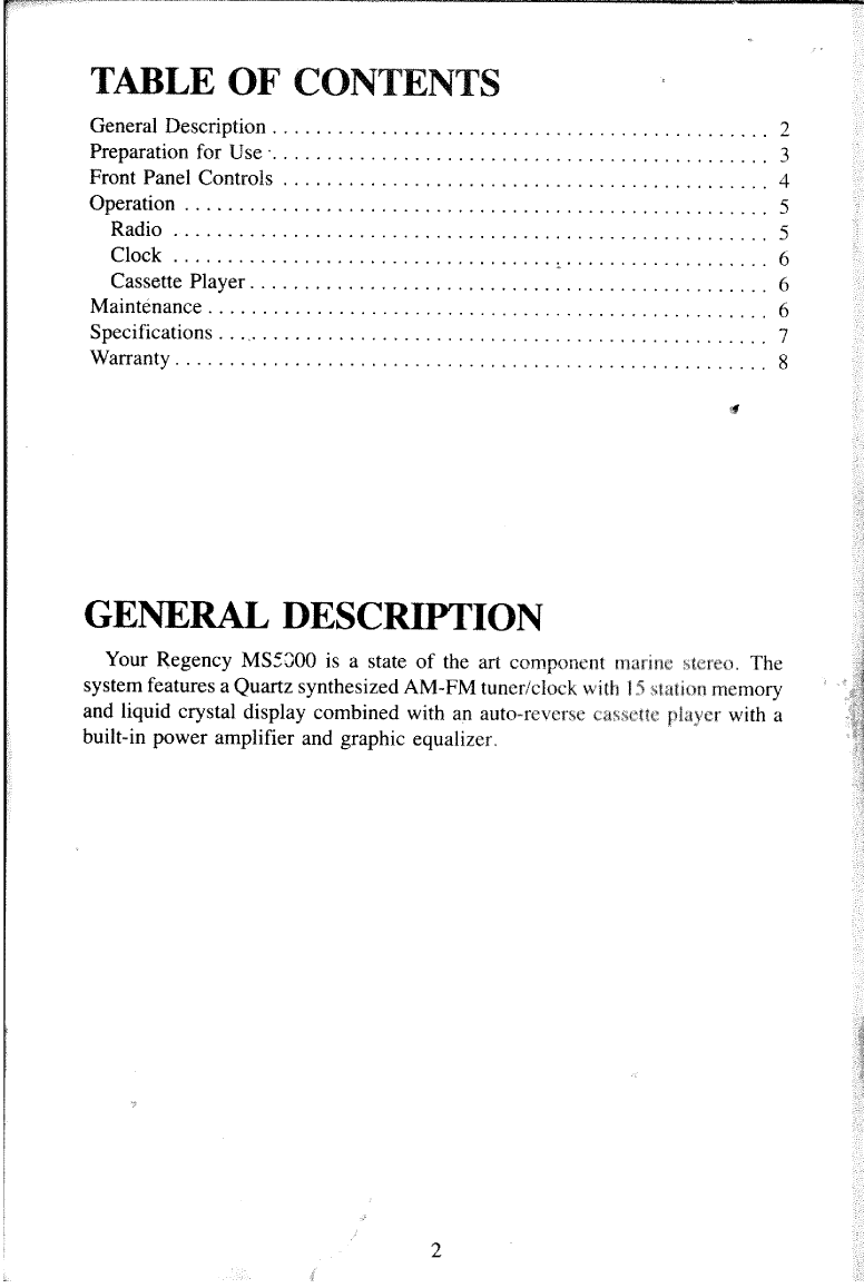 Regency Polaris Ms5000 Radio Owners Manual