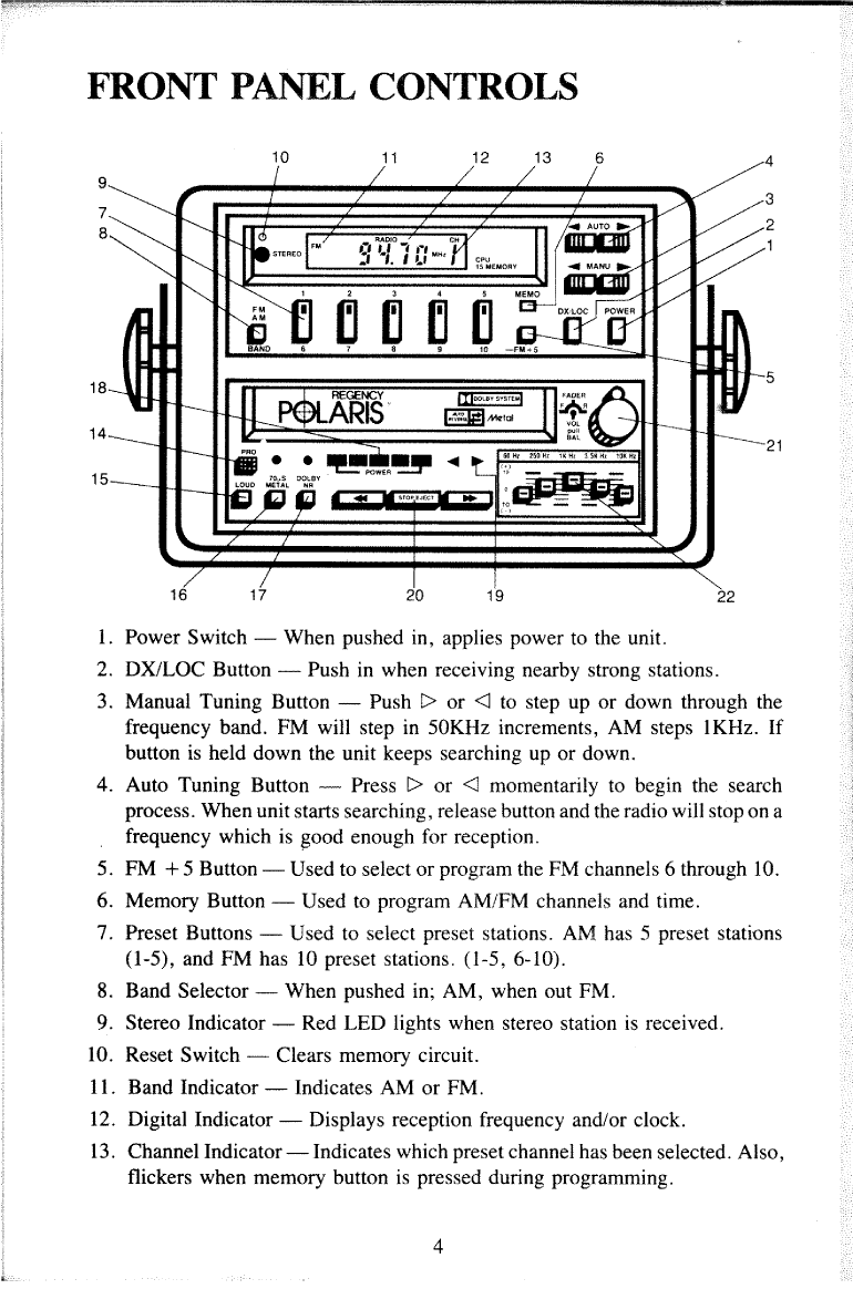 Regency Polaris Ms5000 Radio Owners Manual