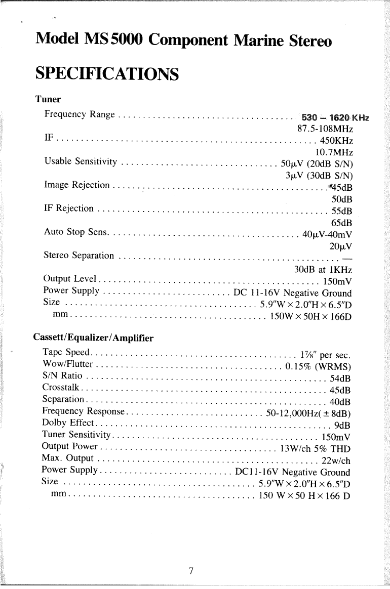 Regency Polaris Ms5000 Radio Owners Manual