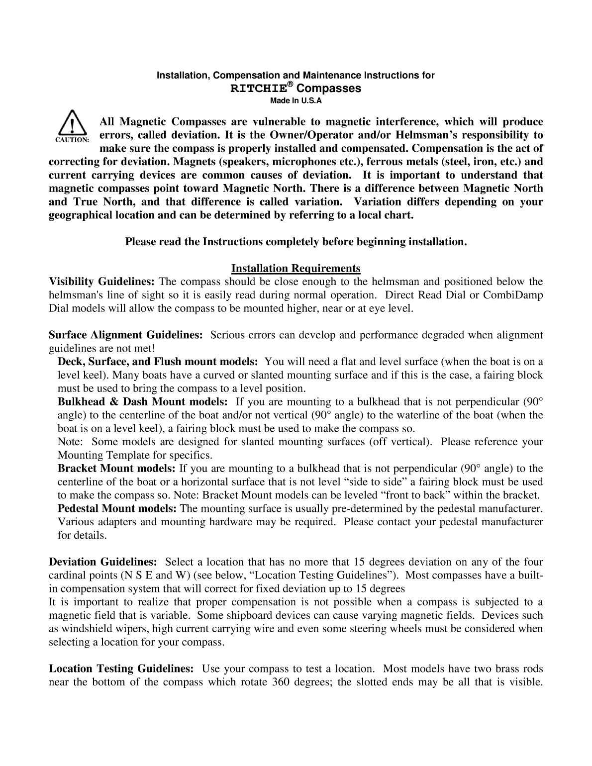 Navigator binnacle mount compass