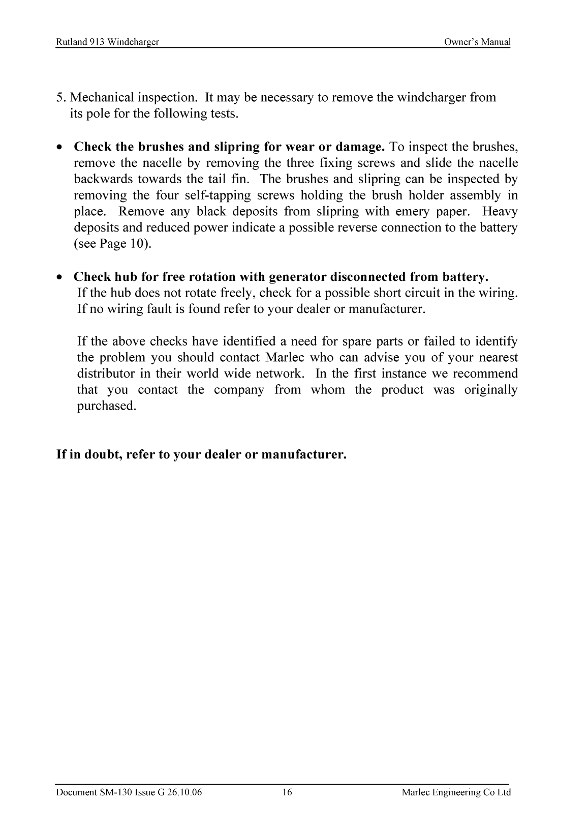 ' Rutland 913 Owners Manual Issue G'