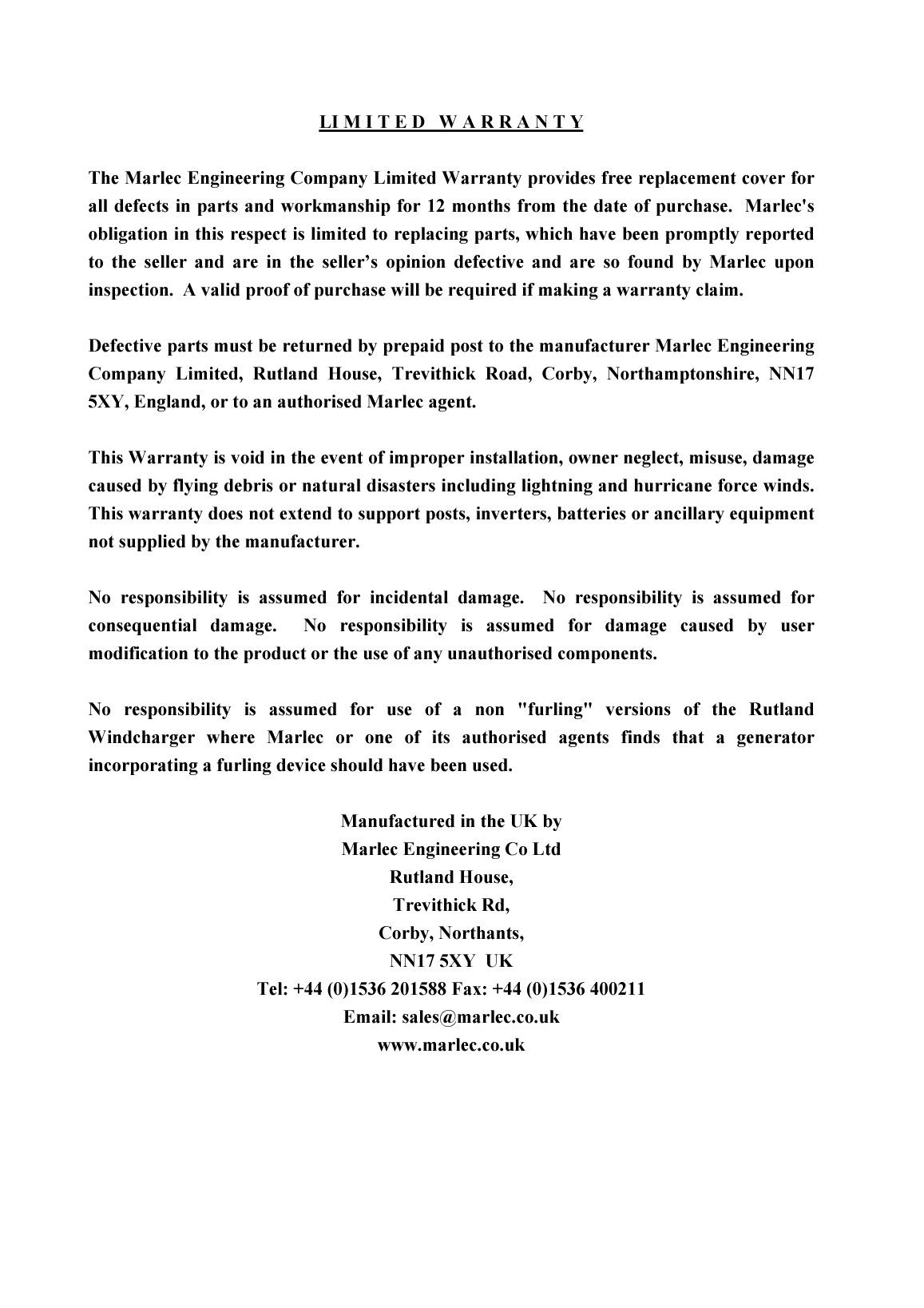 Rutland 913 Owners Manual Issue g