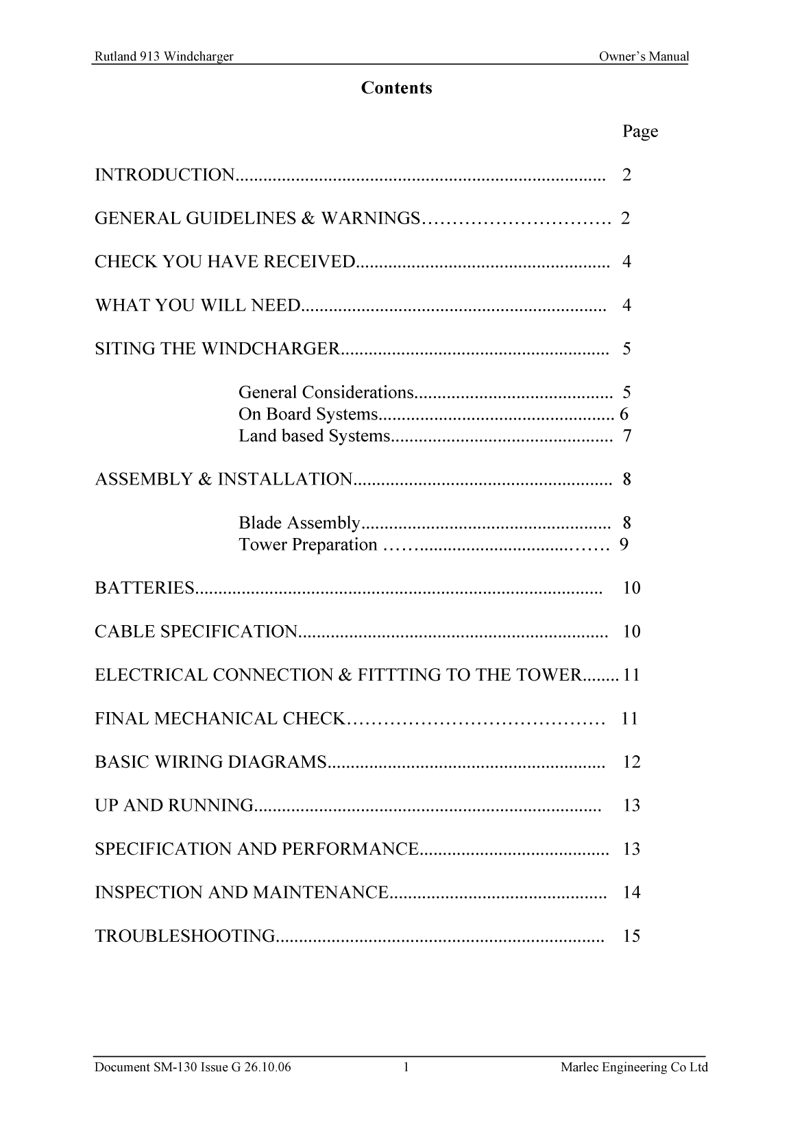 Rutland 913 Owners Manual Issue g