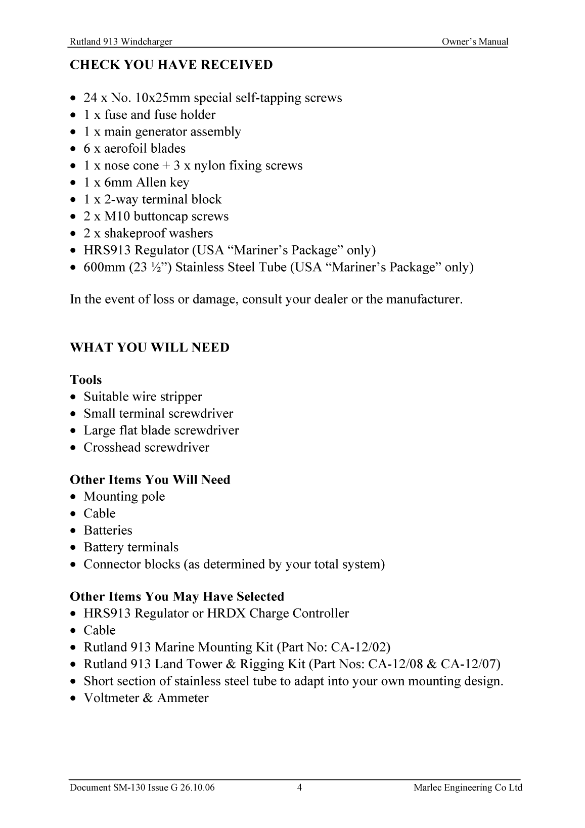 Rutland 913 Owners Manual Issue G