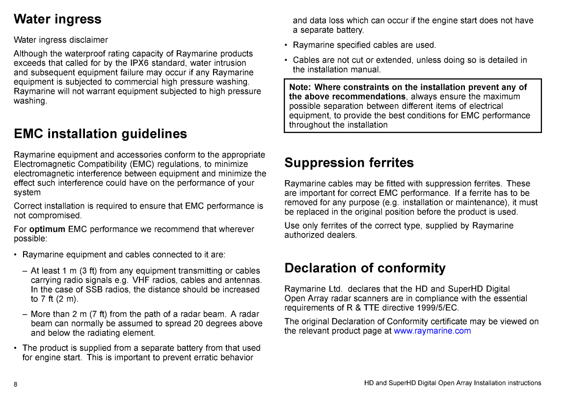 Raymarine Hd Digital Radome Scanner User Guide 81318 2