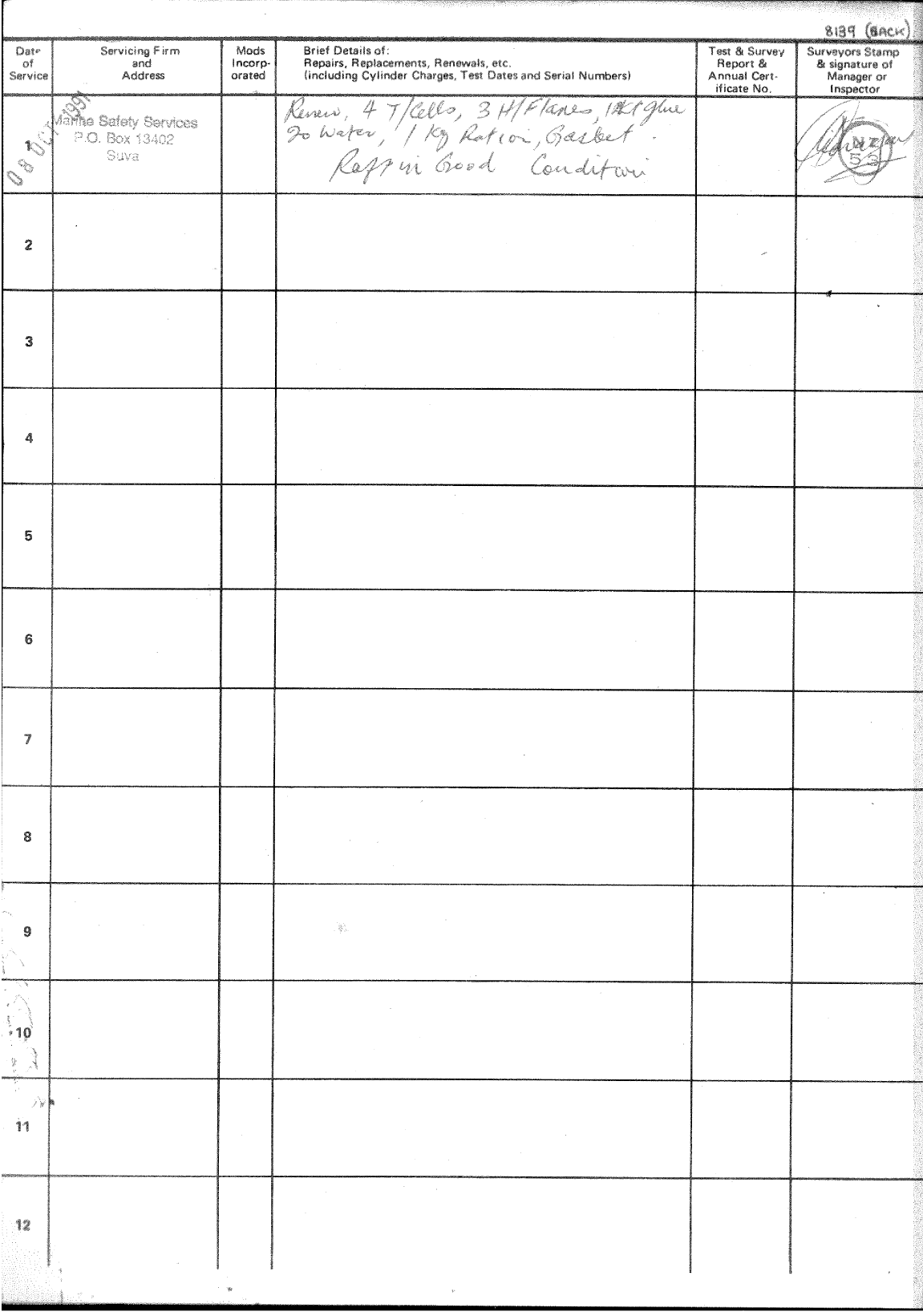 Avon Liferaft repack log book