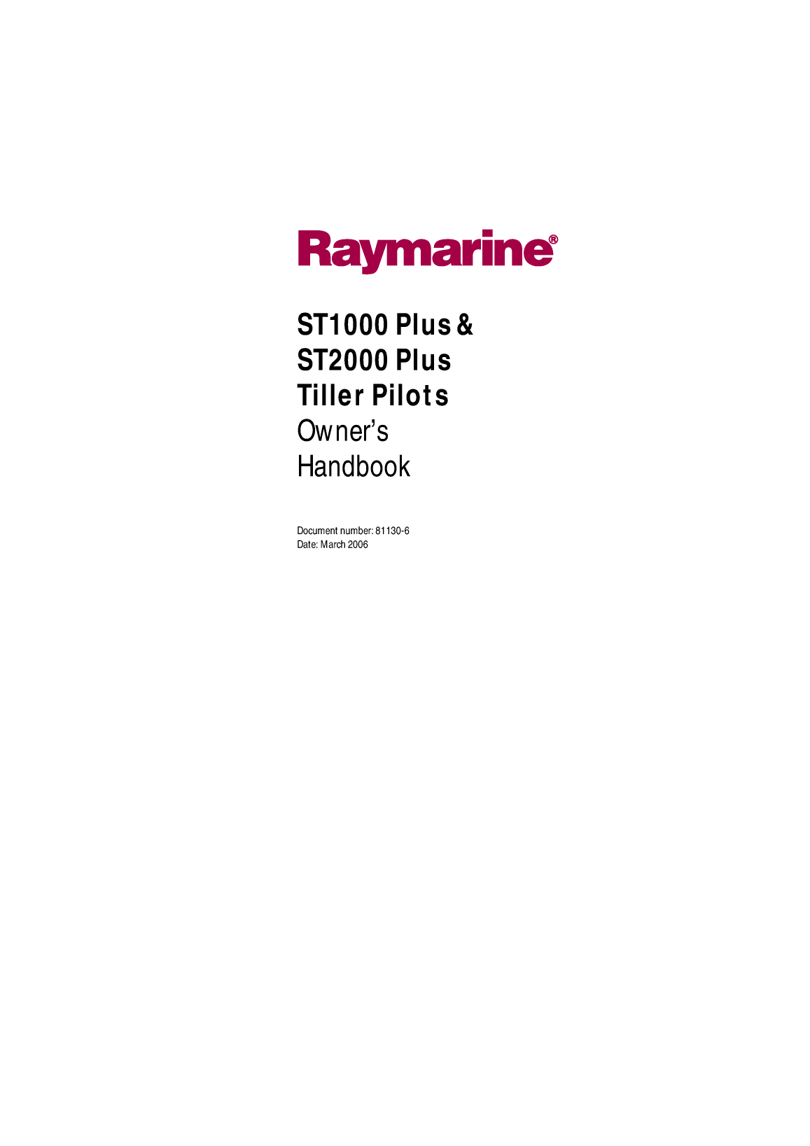 Raymarine St1000 And St2000 Tiller Pilots Installation And Operation 81130 6
