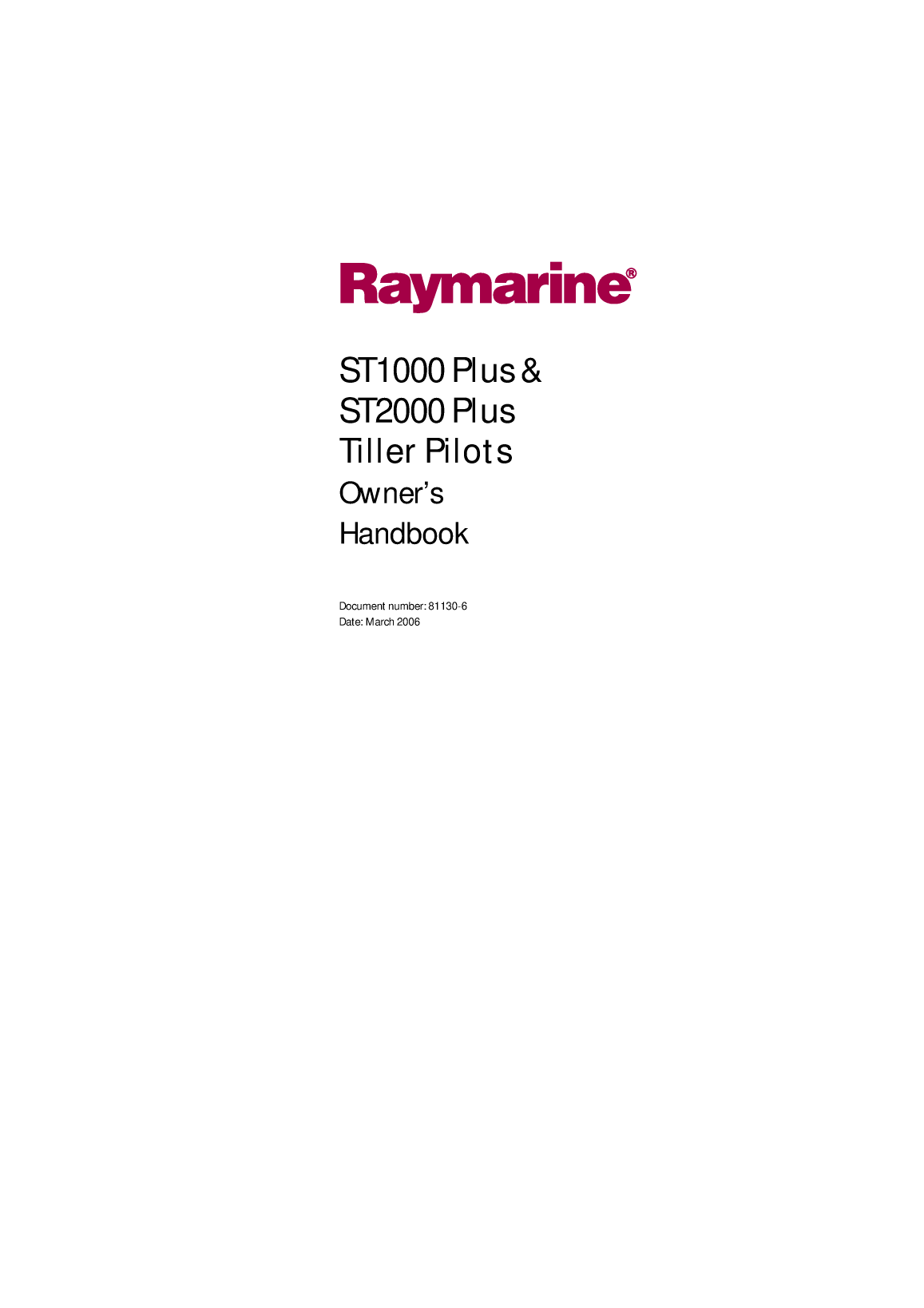 Raymarine St1000 And St2000 Tiller Pilots Installation And Operation 81130 6