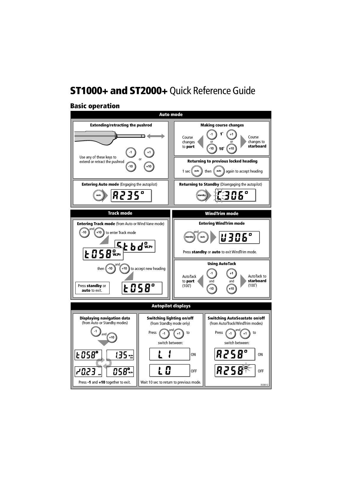 Raymarine St1000 And St2000 Tiller Pilots Quick Refece 86022 2