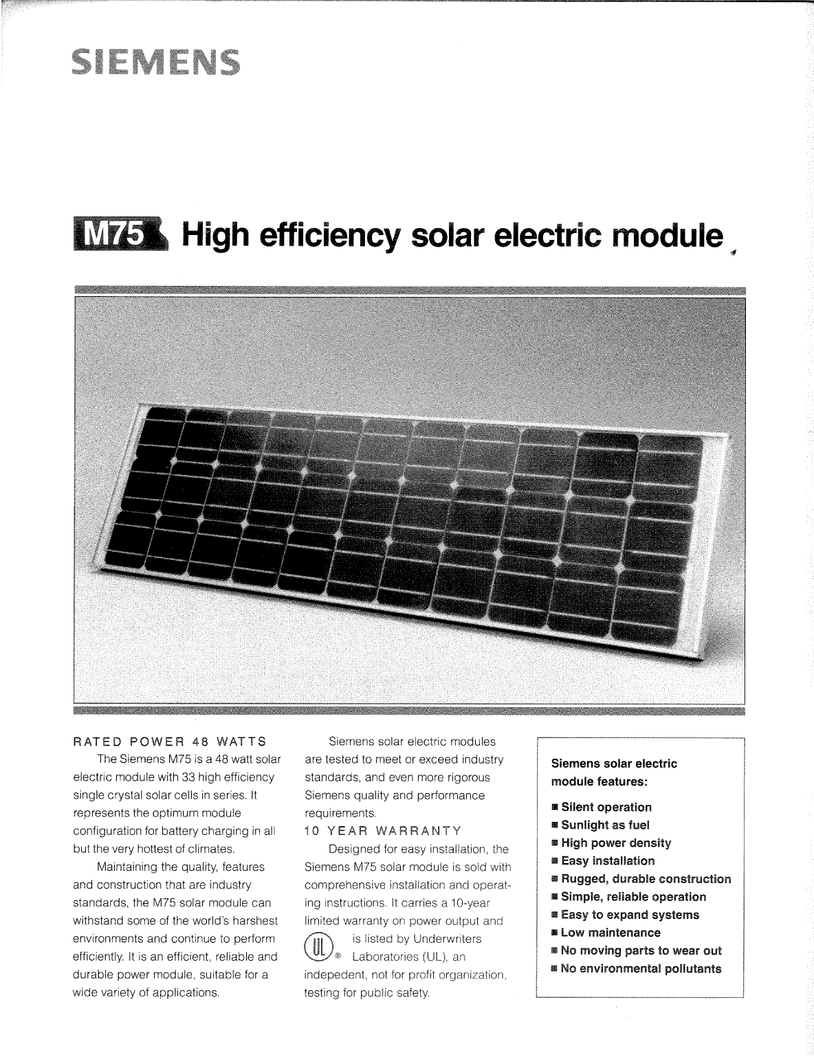 Siemans Solar Panel M75 Brochure