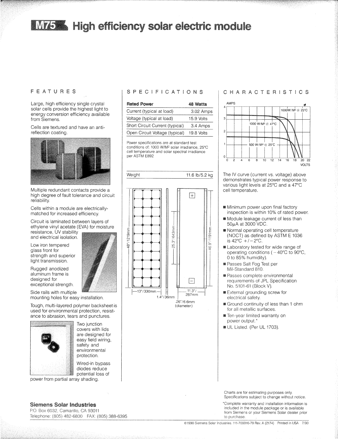 ' Siemans Solar Panel M75 Brochure'