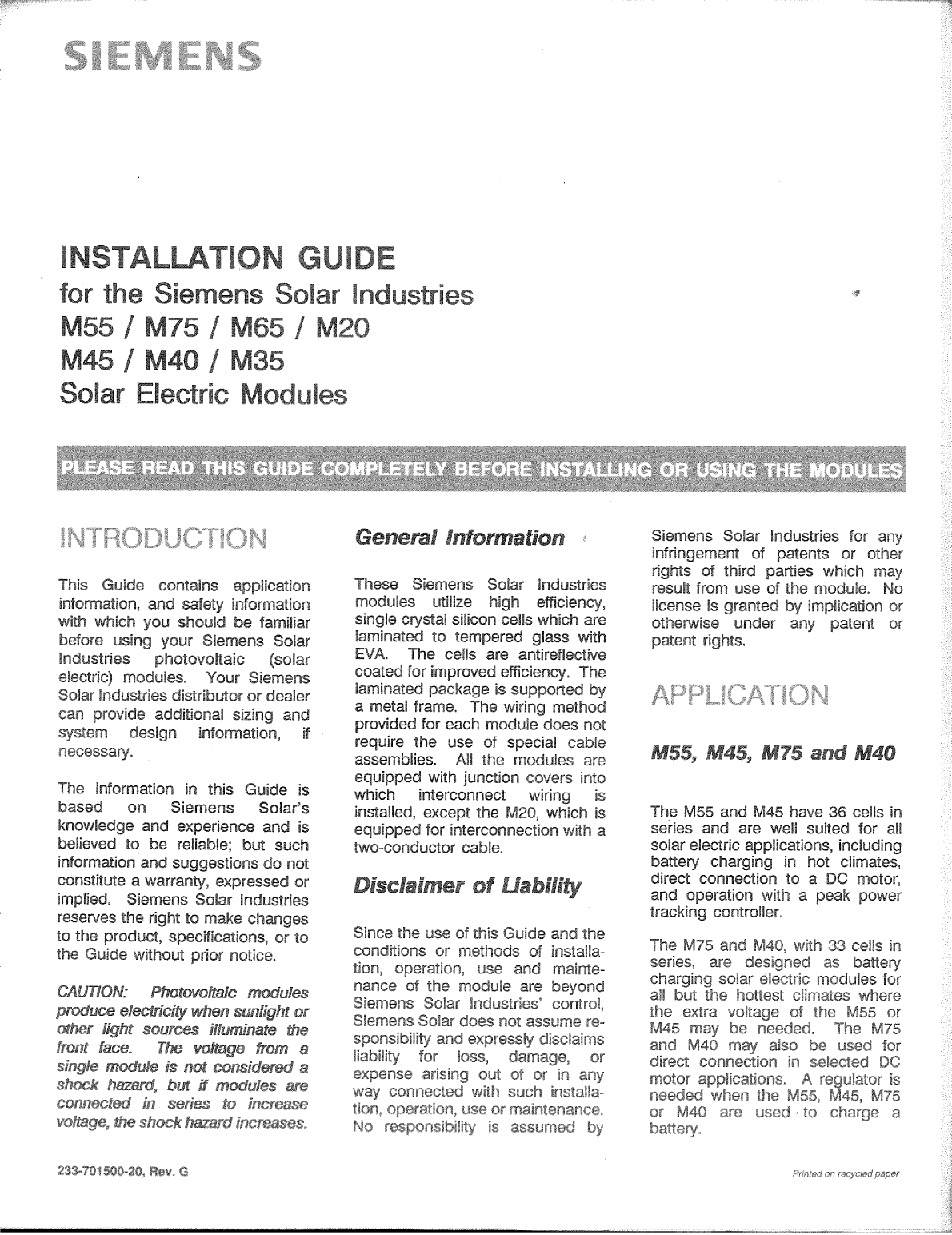 ' Siemans Solar Panels Installation Guide'