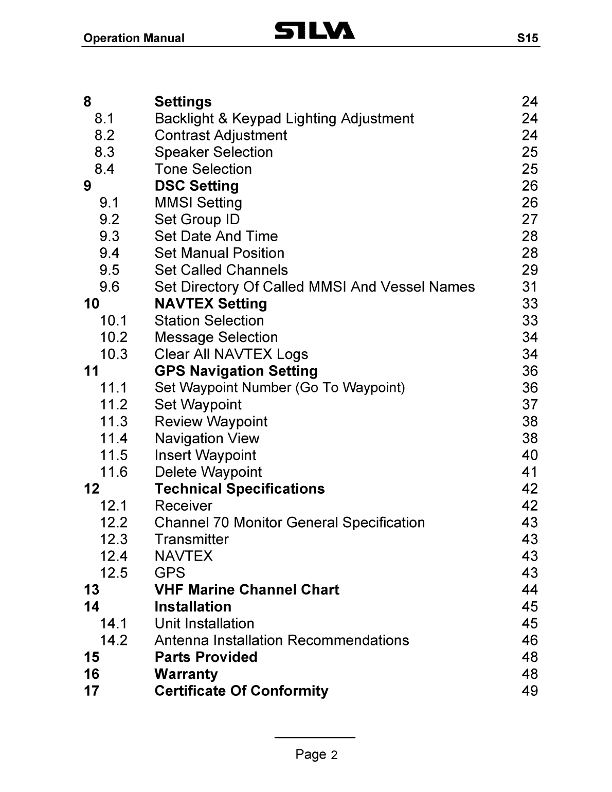 Silva S 15 Vhf Owners Manual