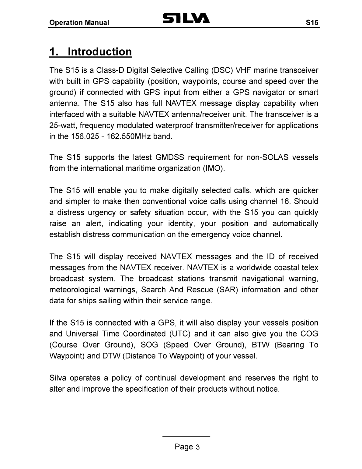 Silva S 15 Vhf Owners Manual